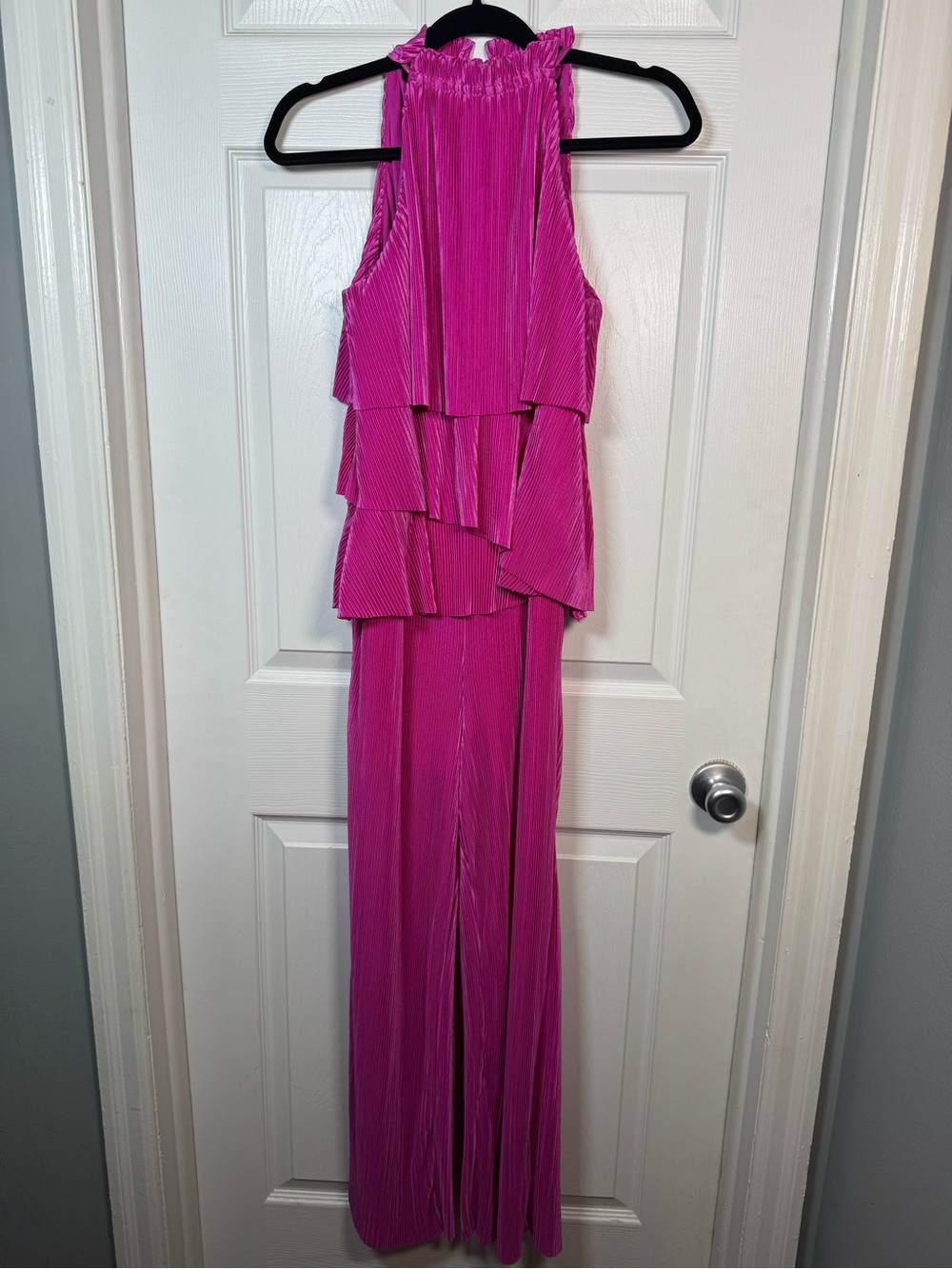 Strut & Bolt Magenta Plisse Halter Wide Leg Jumpsuit NWT M